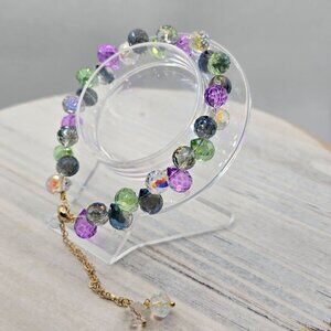 AAA Austrian Tear Drop Crystal Bracelet ✦ Handmade Adjustable Purple & Green